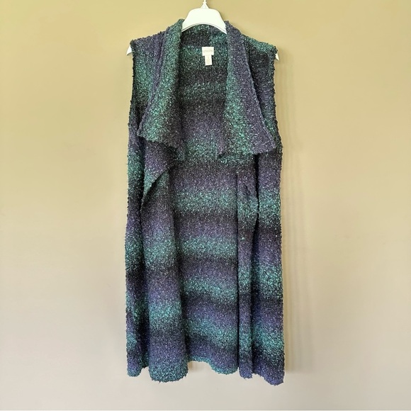 Chico's Sweaters - Chicos Women M  Long Sleeveless Cardigan Sweater Purple Duster Jewel Tones Knit
